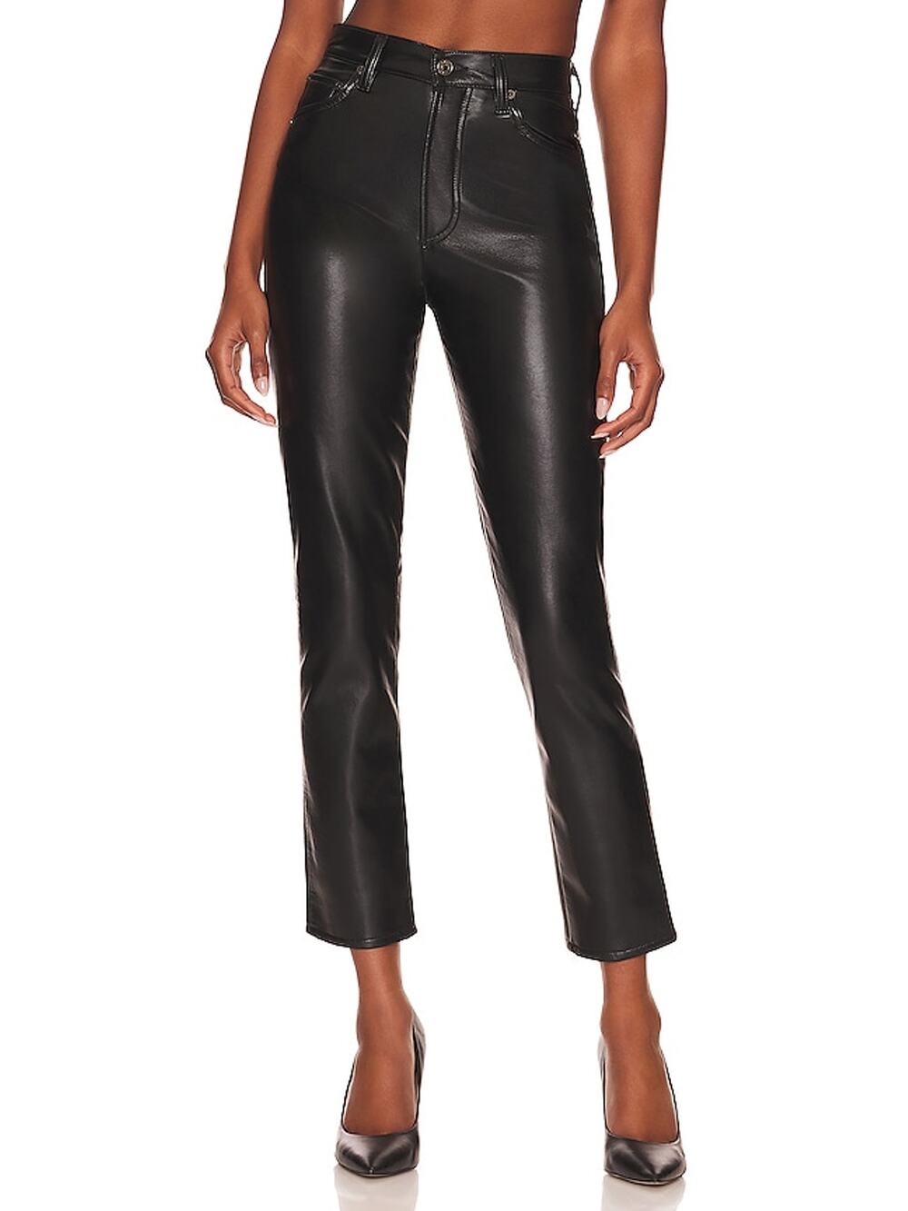 Agolde Recycled Leather Black Riley Long Denim Jeans Size 24
